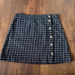 H&M Black Mini Skirt with White Grid Plaid & Side Buttons